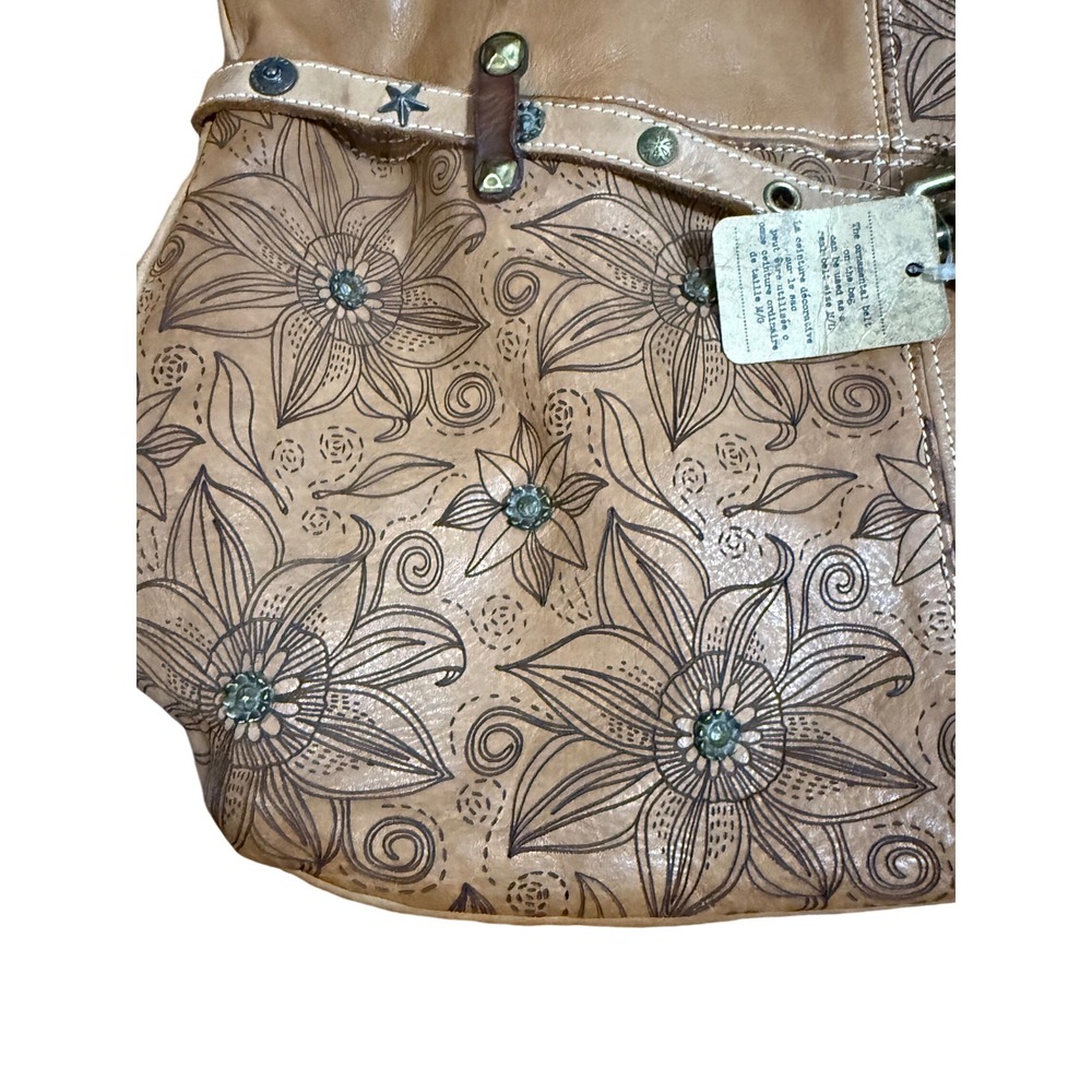 Costanza Rota Italian Leather Tote NEW Floral Embossed Panels Boho Large Bag via - Picture 12 of 15